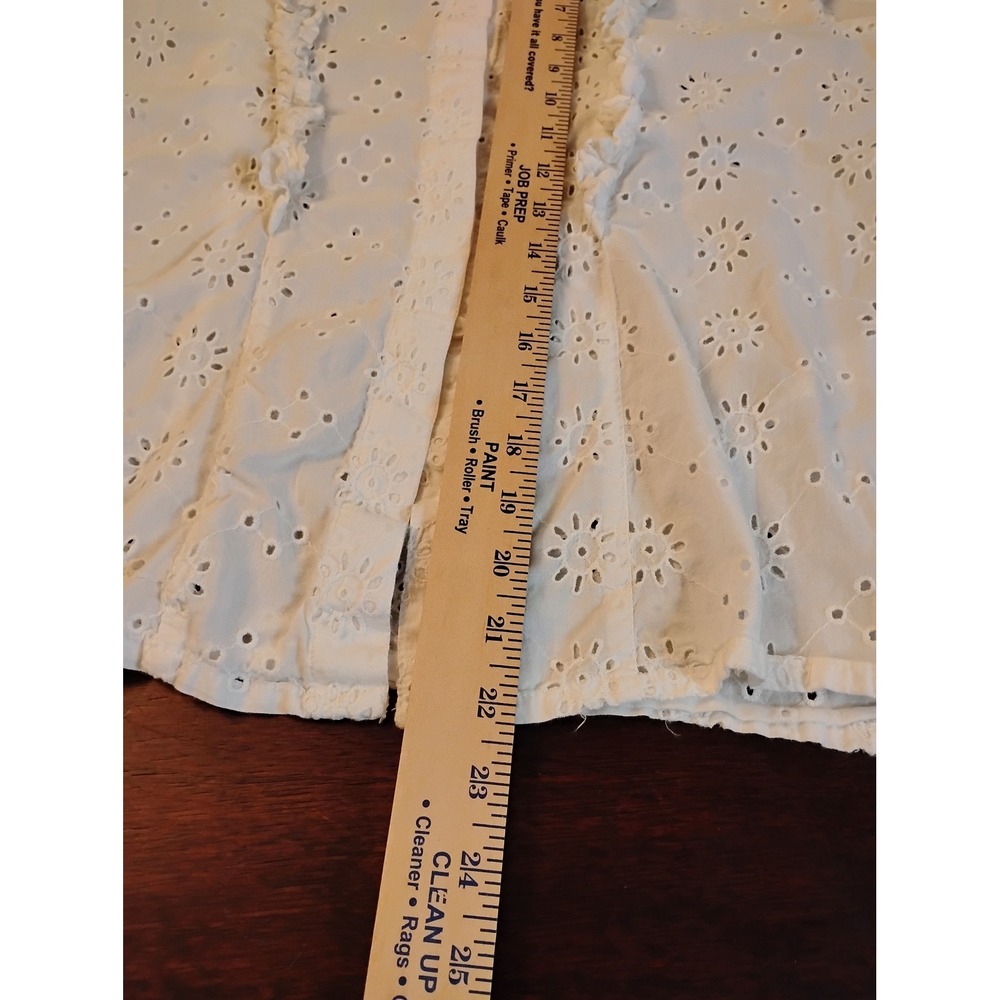 Lolita White Eyelet Cotton Ruffle Blouse Long Sleeve Floral Embroidery Small - Picture 6 of 10
